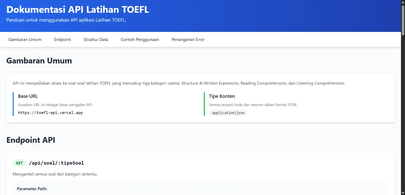 TOEFL Practice API